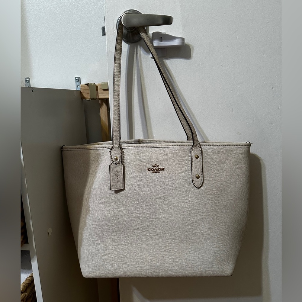 Coach Cream Leather Tote with Gold Accents